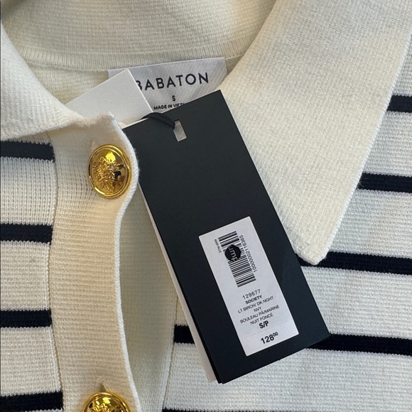 aritizia babaton Ivory and Black Striped Knit Button-Front society jacket s nwt - Picture 2 of 3